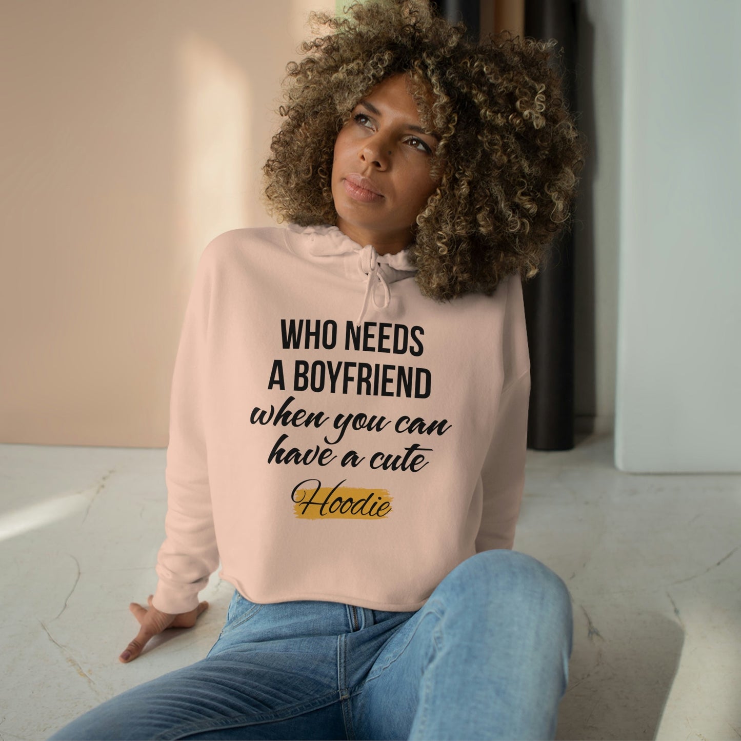 women's crop hoodie-Soft Three-End fleece Comfy Crop Hoodie